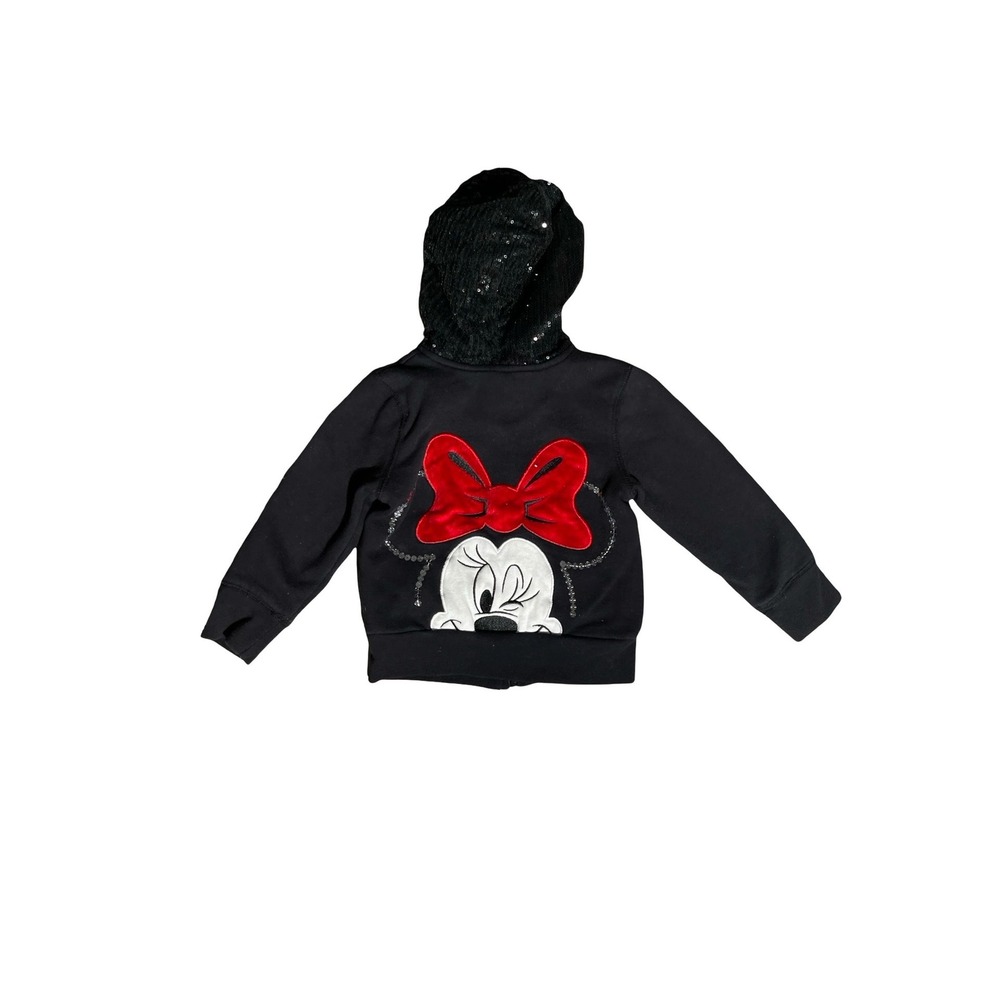 Disney Minnie Mouse Girls Black Sequin Zip Up Hoodie Sweatshirt Kids Size 4T